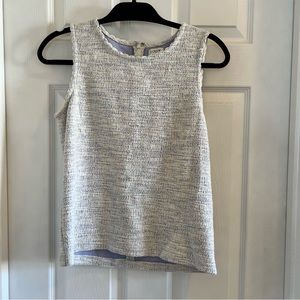 JCrew Textured Tank Top with Scallop Trim Blouse Light Blue White